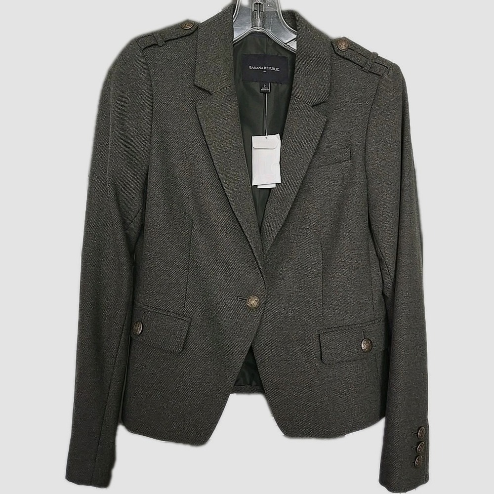 Banana Republic Womens Wool Blend Military Blazer Crest Button Jacket Sz 2 NWT